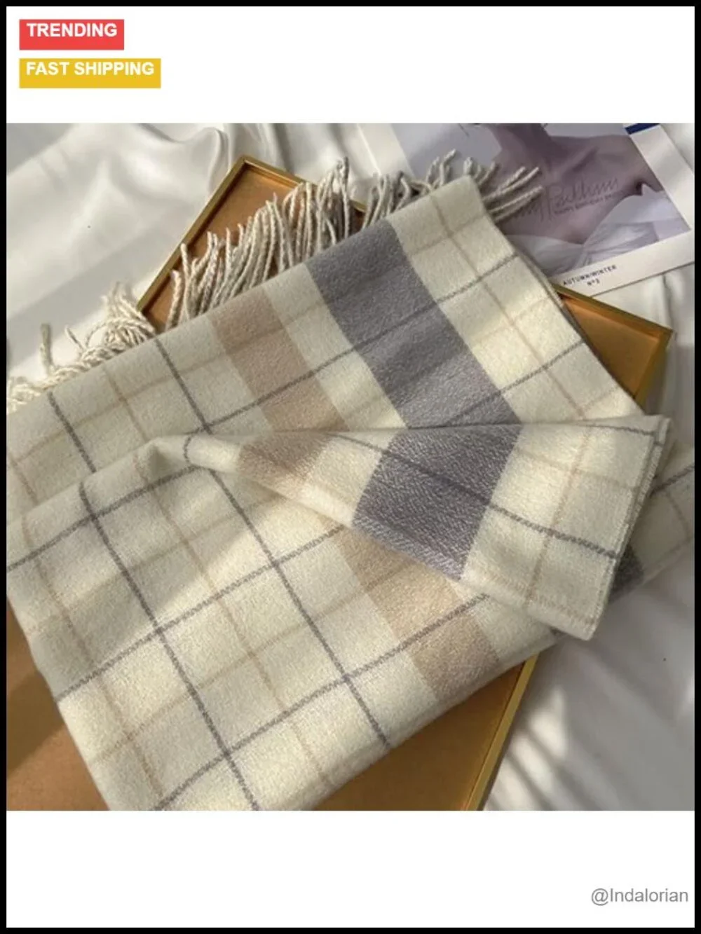 Soft Cashmere-Like Tartan Plaid Shawl Wrap Blanket Scarf with Fringes
